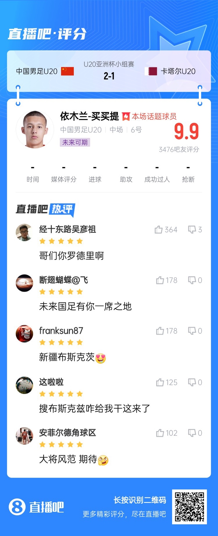  依木蘭+陳澤仕泰山中場(chǎng)連線！19歲依木蘭獲封：新疆布斯克茨！