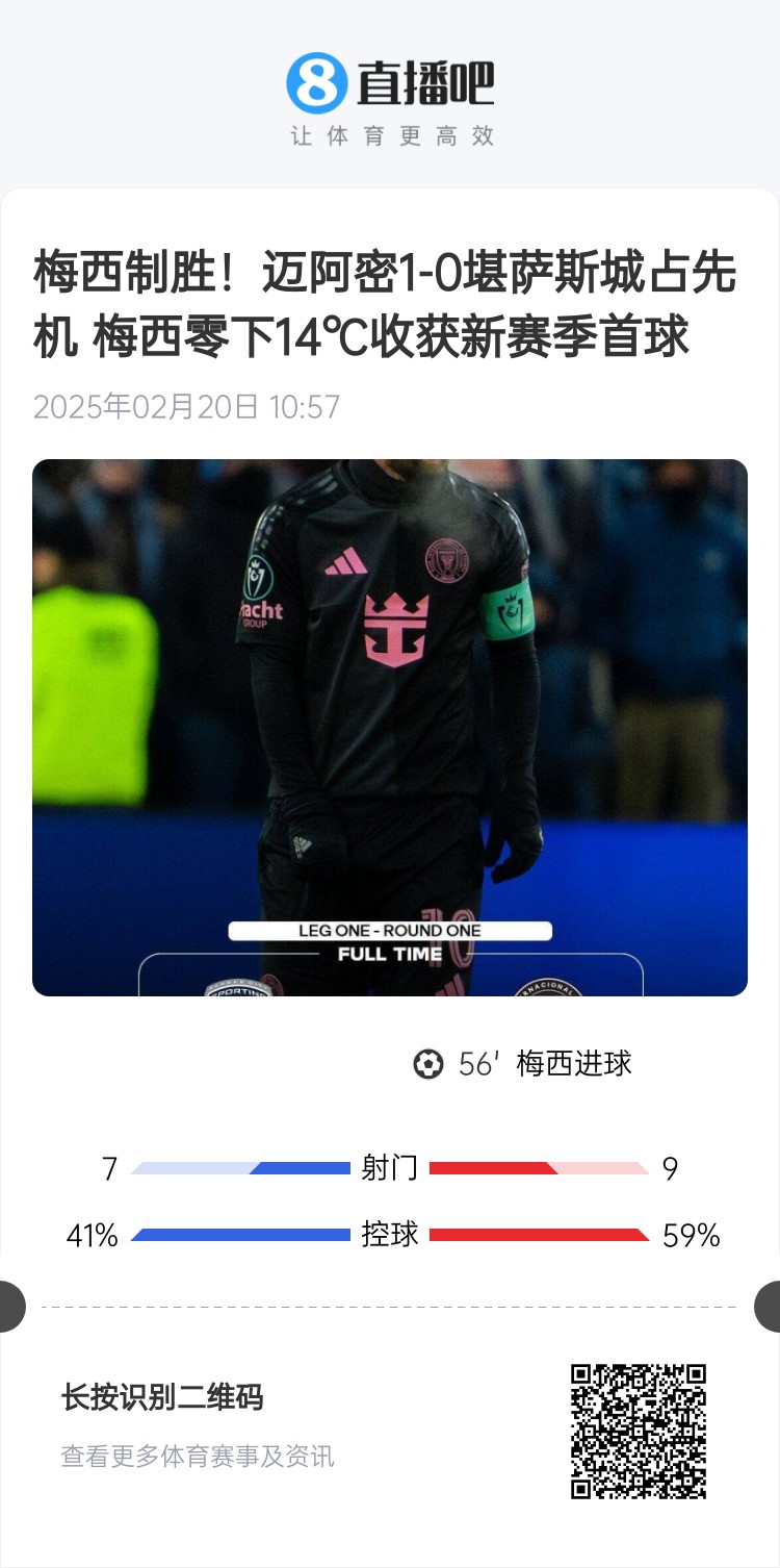  冰火兩重！梅西上一場-14℃進球，本場美職聯(lián)21°C
