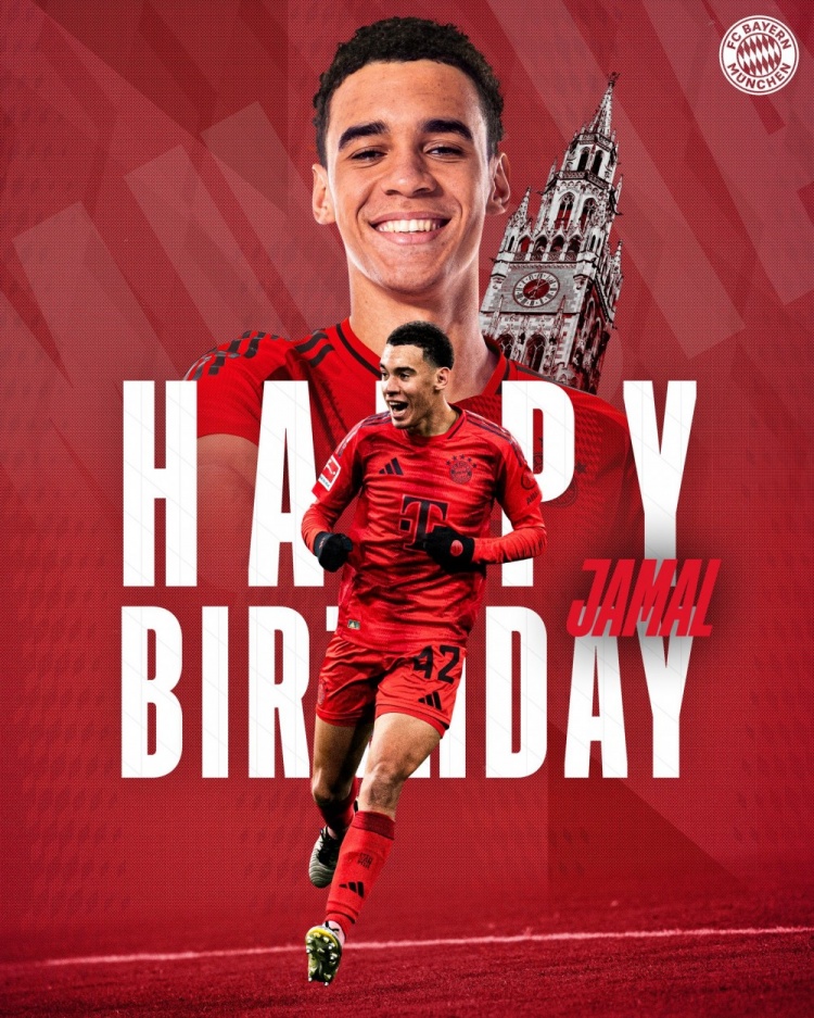  拜仁官方祝穆西亞拉22歲生日快樂，加盟至今出戰(zhàn)196次獲59球38助